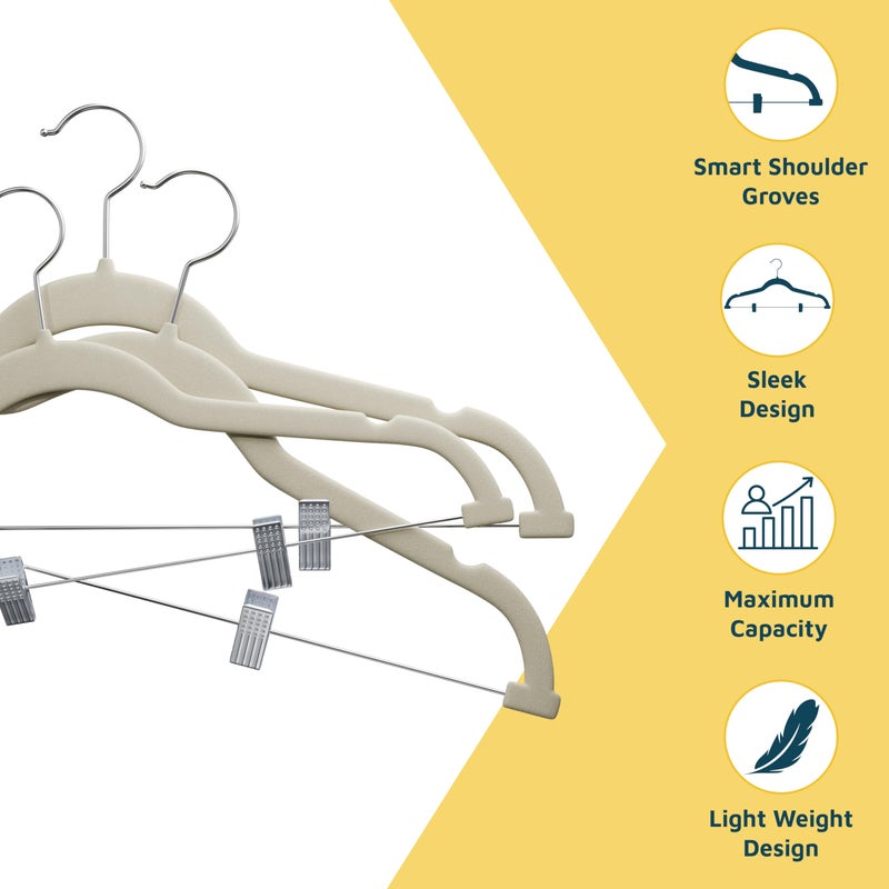 Lifemaster Velvet Skirt Hangers â€“ with Adjustable Clips, 360 Degree Swivel Hook, and Non-Slip Shoulder Notch, Holds Up to 10 lbs, for Organizing Skirt, Pants, Dress, and Clothes, Pack of 20, Ivory - Image 5