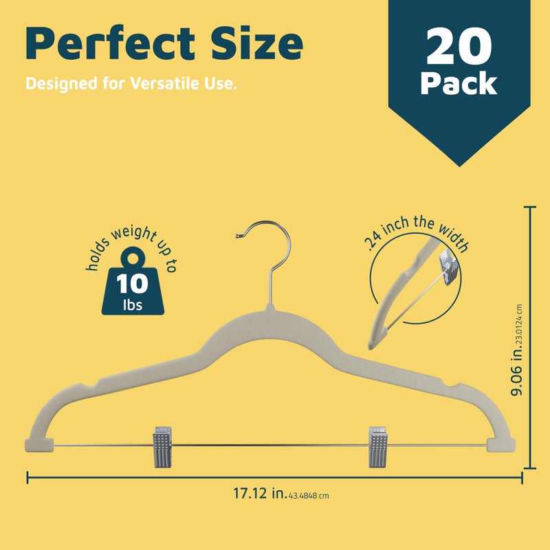 Lifemaster Velvet Skirt Hangers â€“ with Adjustable Clips, 360 Degree Swivel Hook, and Non-Slip Shoulder Notch, Holds Up to 10 lbs, for Organizing Skirt, Pants, Dress, and Clothes, Pack of 20, Ivory - Image 2