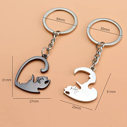 yaozeio Cat Matching Keychains for Couples Gifts for Boyfriend Girlfriend Wife Husband Birthday Gift Matching Friendship Gifts for Women Men Couple Keychains for Him and Her - Image 2