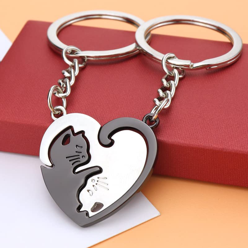 yaozeio Cat Matching Keychains for Couples Gifts for Boyfriend Girlfriend Wife Husband Birthday Gift Matching Friendship Gifts for Women Men Couple Keychains for Him and Her - Image 4