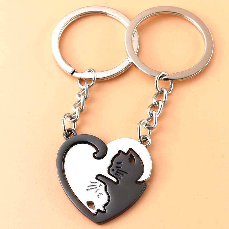 yaozeio Cat Matching Keychains for Couples Gifts for Boyfriend Girlfriend Wife Husband Birthday Gift Matching Friendship Gifts for Women Men Couple Keychains for Him and Her - Image 3