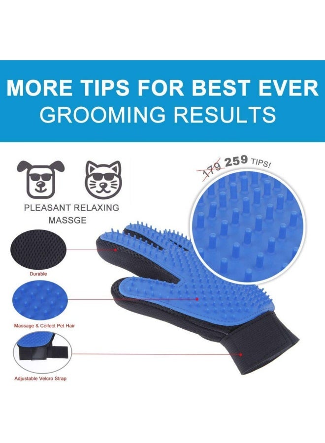 قفازات تمشيط الحيوانات الأليفة للكلاب والقطط – إزالة الشعر الزائد والتدليك أثناء الاستحمام – قفاز إزالة الشعر للفراء الطويل والقصير (أزرق) - Image 2