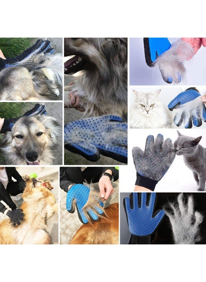 قفازات تمشيط الحيوانات الأليفة للكلاب والقطط – إزالة الشعر الزائد والتدليك أثناء الاستحمام – قفاز إزالة الشعر للفراء الطويل والقصير (أزرق) - Image 3