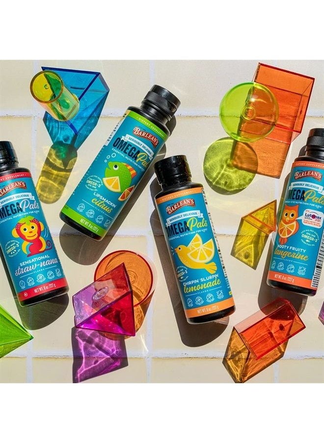 BARLEAN'S - Omega Pals Lipsmackin' Citrus Flavored Omega-3 for Kids, Yummy Children's Liquid Fish Oil Supplement with 750 mg of EPA & DHA for Brain & Eye Health, 8 oz - Image 1