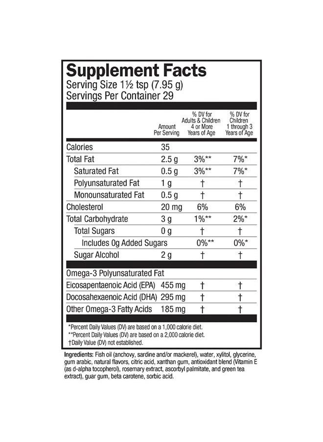 BARLEAN'S - Omega Pals Lipsmackin' Citrus Flavored Omega-3 for Kids, Yummy Children's Liquid Fish Oil Supplement with 750 mg of EPA & DHA for Brain & Eye Health, 8 oz - Image 1