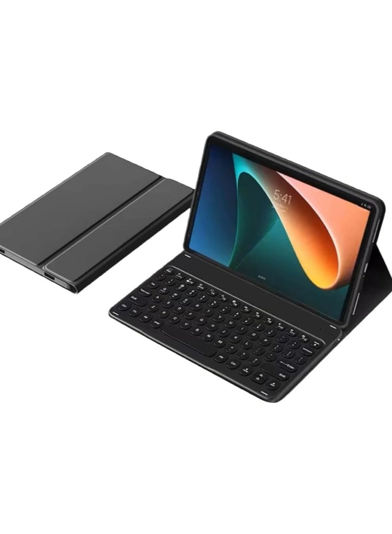 Round Keycap Keyboard Cover, Compatible with OnePlus Pad Lite (2025 Model) 11-inch, Magnetic Detachable Bluetooth Keyboard and Slim Full-Cover Leather Stand Protective Case