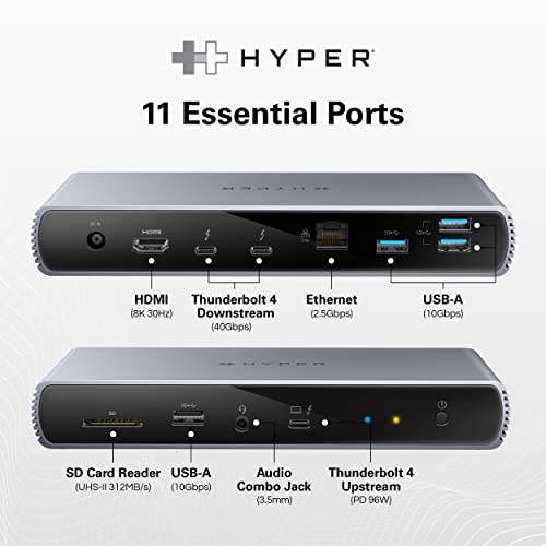 HyperDrive USB-C & Thunderbolt 4 Dock - Dual 6K60Hz Display Support Docking Station, 96W PD Charge, 2.5 Gigabit Ethernet, 10Gbps USB-A File Transfer, 11 Ports for - Image 3