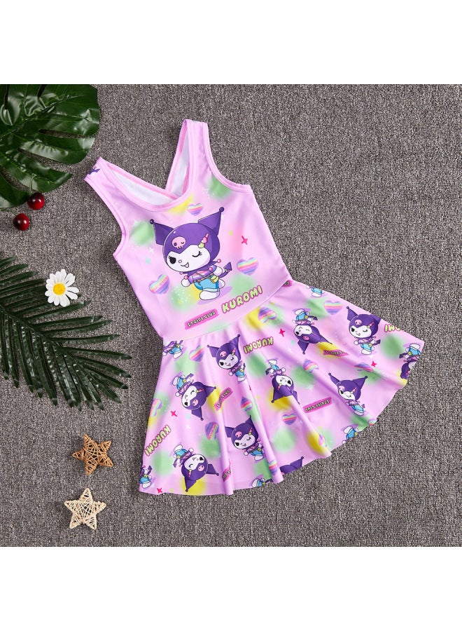 Loquat Children's Swimwear Girl's 2024 Summer Girls' Siaman Small Middle Children Princess Cartoon Swimming Kulomi-Color:189#- - Image 2