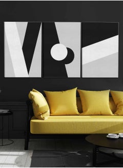 LOWHA Set Of 3 Framed Canvas Wall Arts Stretched Over Wooden Frame, Abstract Shapes Circle Paintings, For Home, Living Room, Office Decor  - Image 1