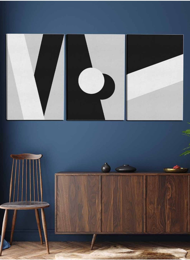 LOWHA - Set Of 3 Framed Canvas Wall Arts Stretched Over Wooden Frame, Abstract Shapes Circle Paintings, For Home, Living Room, Office Decor - Image 1