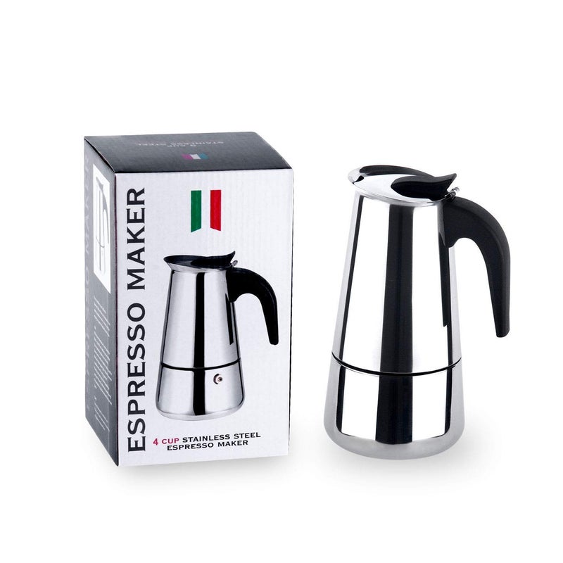 MotiBa MotiBa Royal Moka Pot Stovetop Induction Cooktop Classic Espresso And Coffee Maker Stainless Steel Built Caf Brewing Silver  - Image 1