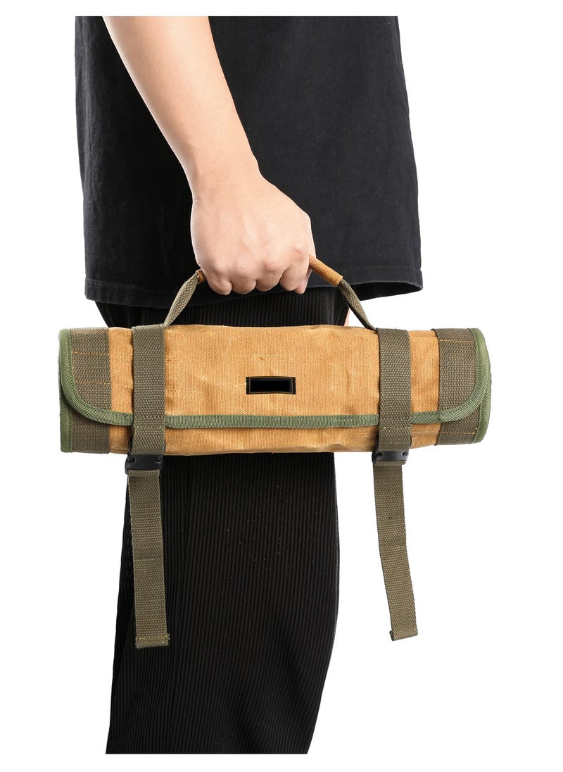 KASTWAVE - Tool Roll, 16OZ Waxed Canvas Roll Up Tool Pouch with Handle & 23 Pockets & 2 Adjustable Buckles Multi Purpose Rolled Tool Bag for Wrench Chisel Hammer - Image 1