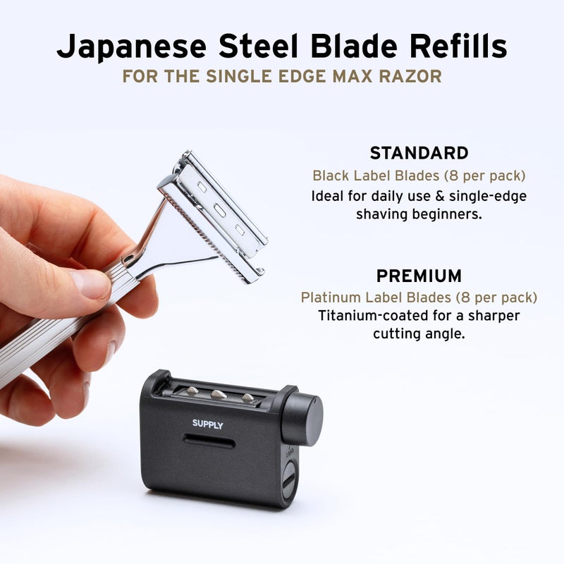 SUPPLY Single Edge Max Blade Refills for Men â€“ Includes 8 Black Label Steel Replacement Blades â€“ Crafted in Japan - Image 2