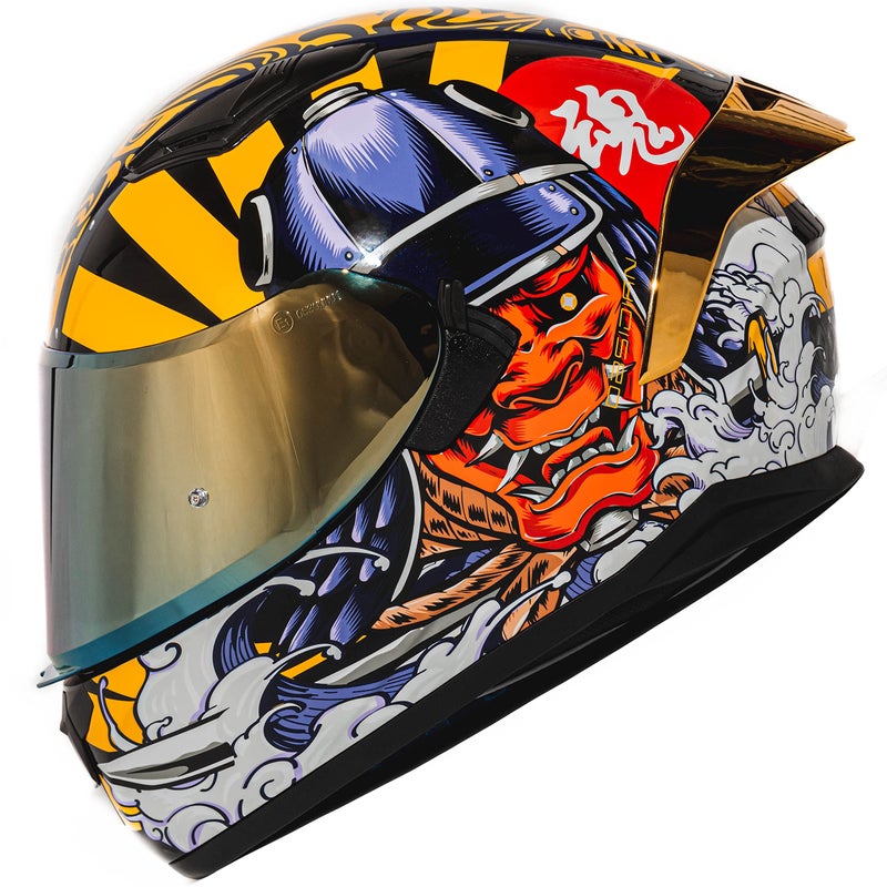 HAX Obsidian Full Face Dual Visor Adult Motorcycle Helmet for Motorbike Street Bike with Pinlock Ready DOT Approved Samurai Gold M - Image 1