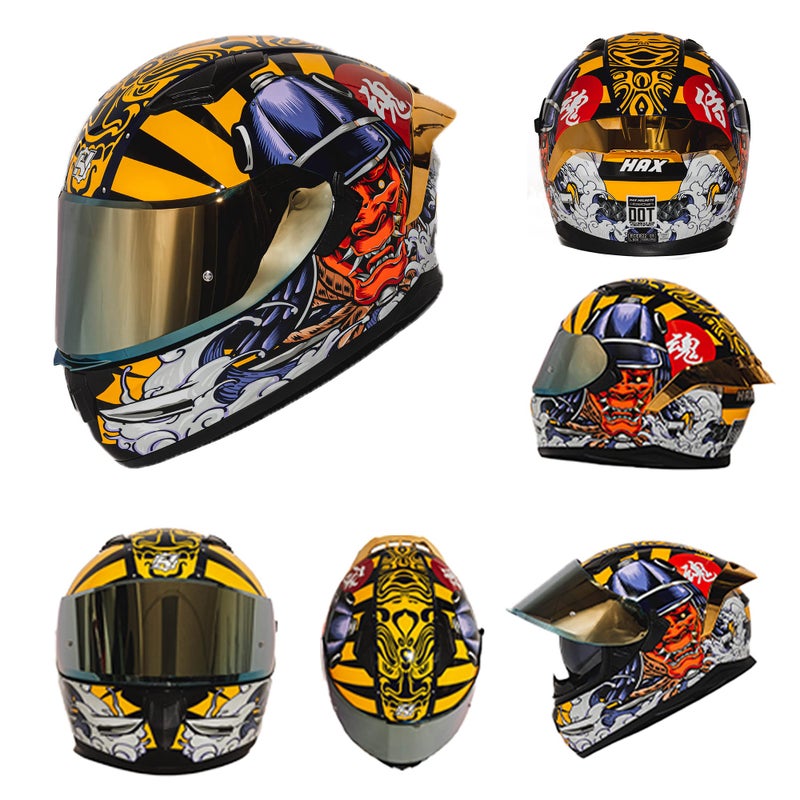 HAX Obsidian Full Face Dual Visor Adult Motorcycle Helmet for Motorbike Street Bike with Pinlock Ready DOT Approved Samurai Gold M - Image 3