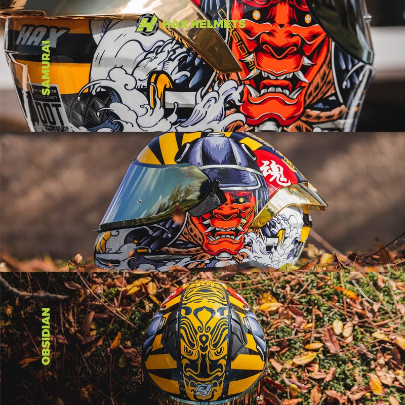 HAX Obsidian Full Face Dual Visor Adult Motorcycle Helmet for Motorbike Street Bike with Pinlock Ready DOT Approved Samurai Gold M - Image 4