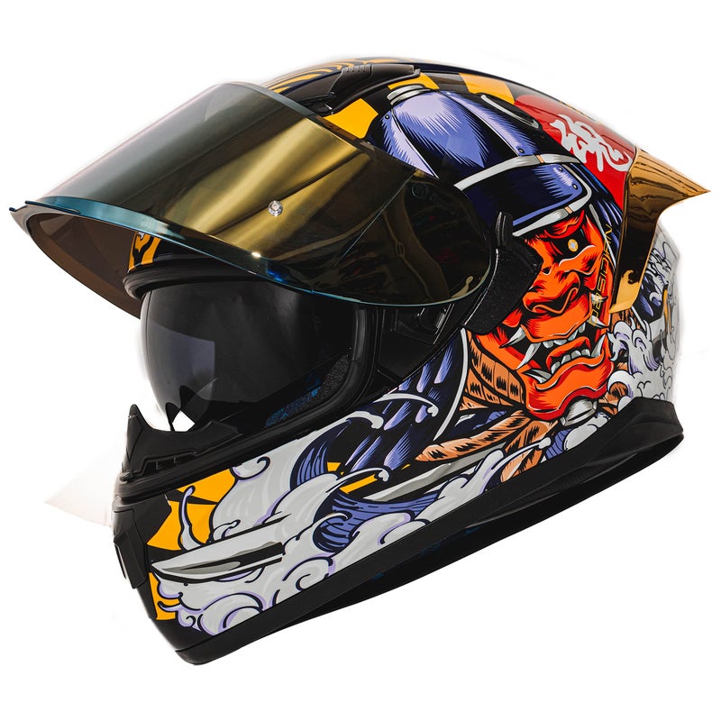 HAX Obsidian Full Face Dual Visor Adult Motorcycle Helmet for Motorbike Street Bike with Pinlock Ready DOT Approved Samurai Gold M - Image 2