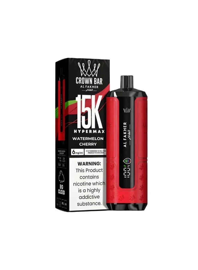 AL FAKHER Crown Bar Watermelon Cherry 15000 Puffs Hypermax Disposable Vape Kit NC-6mg - Image 3