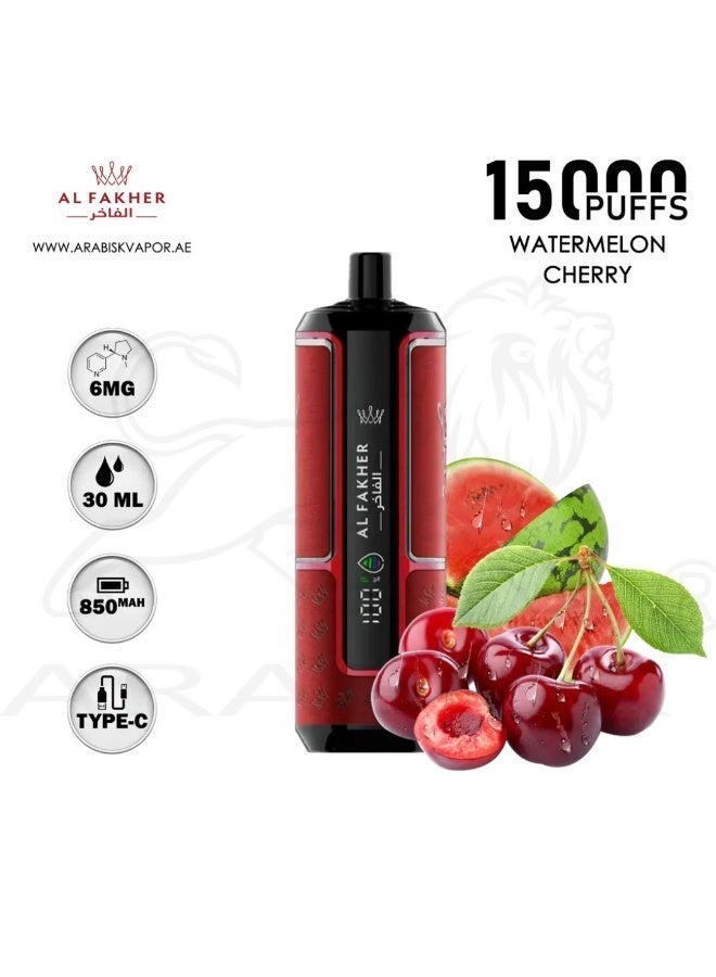 AL FAKHER Crown Bar Watermelon Cherry 15000 Puffs Hypermax Disposable Vape Kit NC-6mg - Image 1