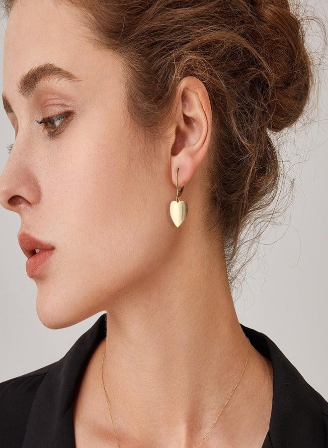 LANCHARMED Sterling Silver Heart Dangle Drop Earrings for Women, 14K Gold Trendy French Style Silver Brushed Heart Leverback Earrings, S925 Hypoallergenic Jewelry for Gifts, 14K Gold, No Gemstone - Image 4