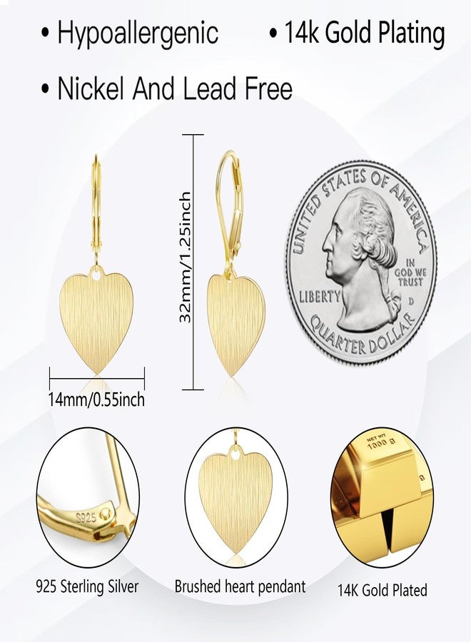 LANCHARMED Sterling Silver Heart Dangle Drop Earrings for Women, 14K Gold Trendy French Style Silver Brushed Heart Leverback Earrings, S925 Hypoallergenic Jewelry for Gifts, 14K Gold, No Gemstone - Image 5