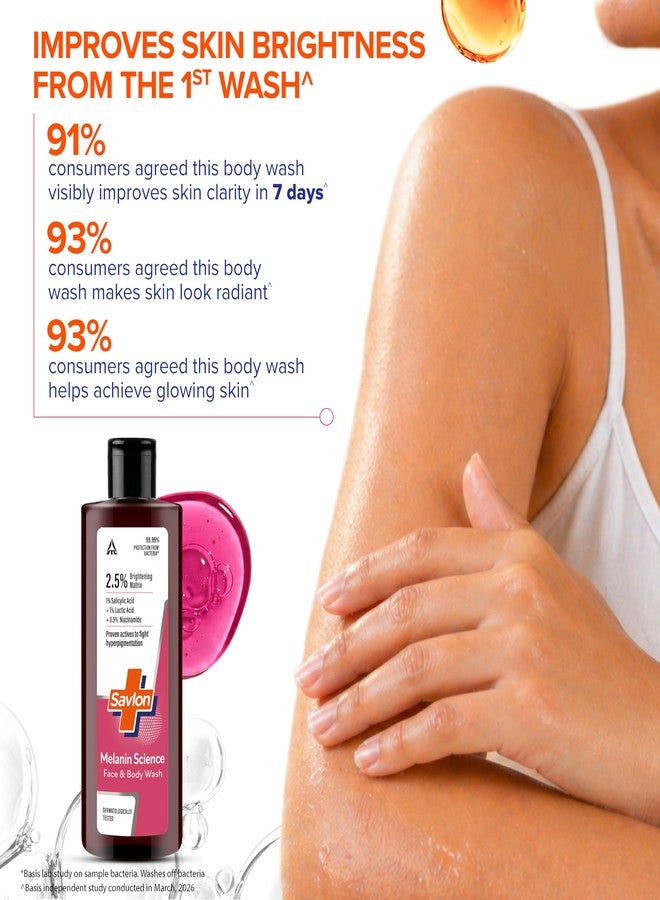 Savlon Melanin Science Face & Body Wash 250ml | With 1% Salicylic Acid + 1% Lactic Acid + 0.5% Niacinamide | Fights Hyperpigmentation | Helps Renew Dull Skin in 7 Days | Dermatologically Tested - Image 3