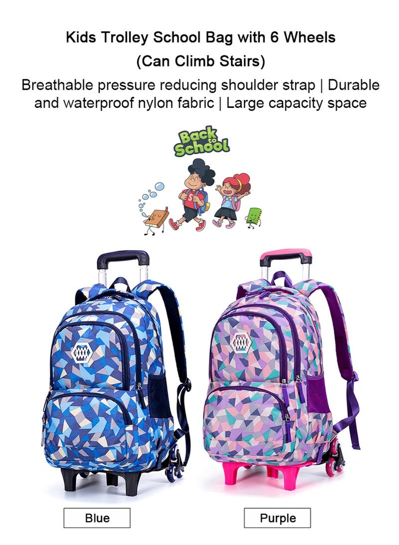 تابيت حقيبة مدرسة عربة للأولاد والبنات ، حقيبة الظهر المتداولة للأطفال ، حقيبة الظهر ذات القدرة الكبيرة المقاومة للماء مع 6 عجلات للمدرسة والسفر (الأزرق) - Image 2