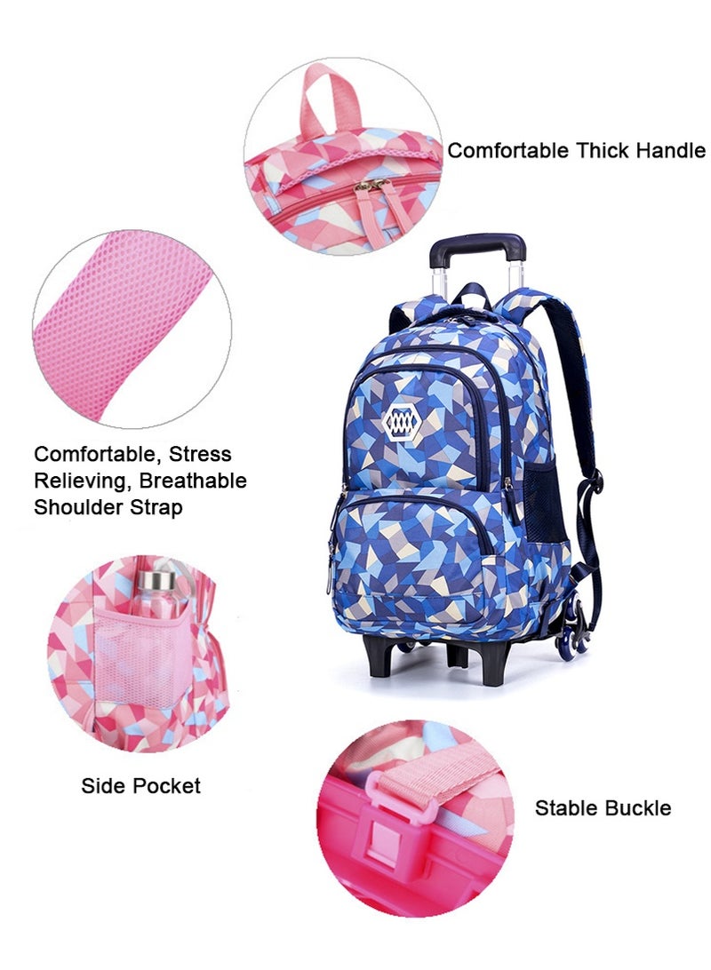 تابيت حقيبة مدرسة عربة للأولاد والبنات ، حقيبة الظهر المتداولة للأطفال ، حقيبة الظهر ذات القدرة الكبيرة المقاومة للماء مع 6 عجلات للمدرسة والسفر (الأزرق) - Image 3