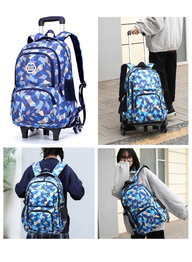 تابيت حقيبة مدرسة عربة للأولاد والبنات ، حقيبة الظهر المتداولة للأطفال ، حقيبة الظهر ذات القدرة الكبيرة المقاومة للماء مع 6 عجلات للمدرسة والسفر (الأزرق) - Image 1