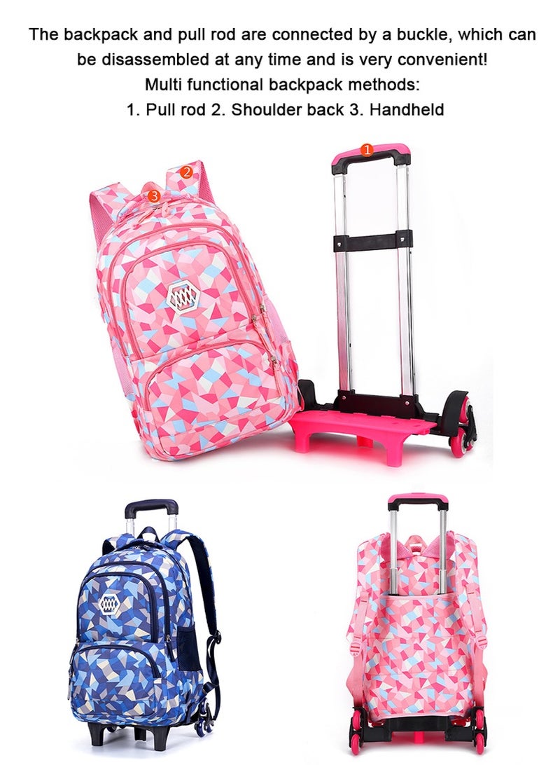 تابيت حقيبة مدرسة عربة للأولاد والبنات ، حقيبة الظهر المتداولة للأطفال ، حقيبة الظهر ذات القدرة الكبيرة المقاومة للماء مع 6 عجلات للمدرسة والسفر (الأزرق) - Image 4