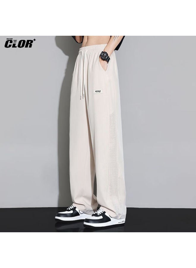 Clor Sports Casual Ice Silk Pants, Autumn And Winter Mesh Breathable Loose Draping Straight Wide-leg Trousers, Cl72 Khaki L - Image 5