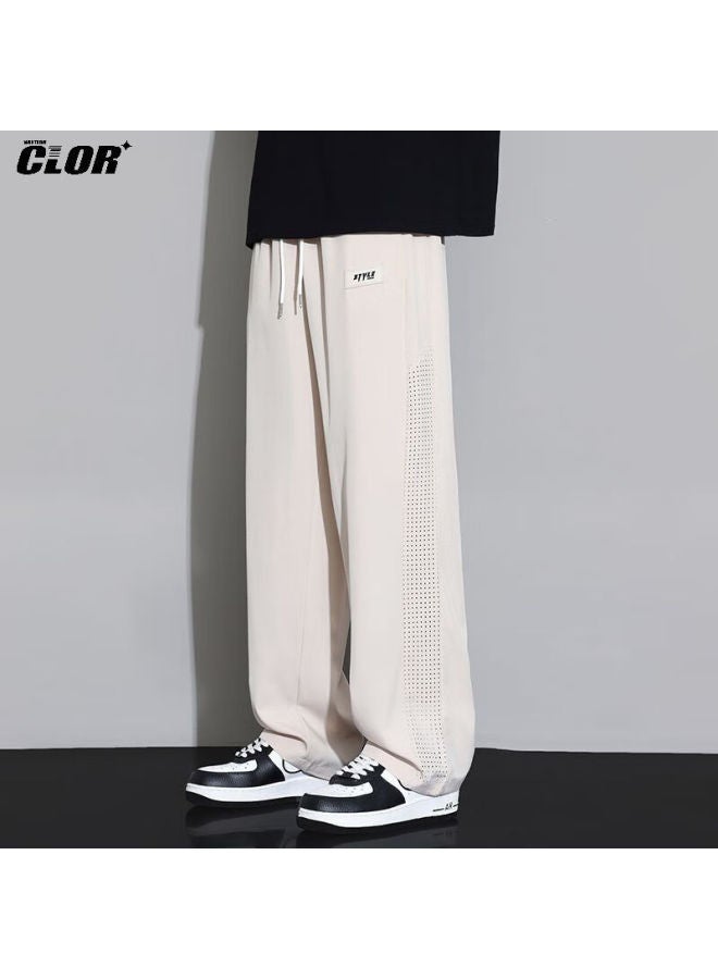 Clor Sports Casual Ice Silk Pants, Autumn And Winter Mesh Breathable Loose Draping Straight Wide-leg Trousers, Cl72 Khaki L - Image 4