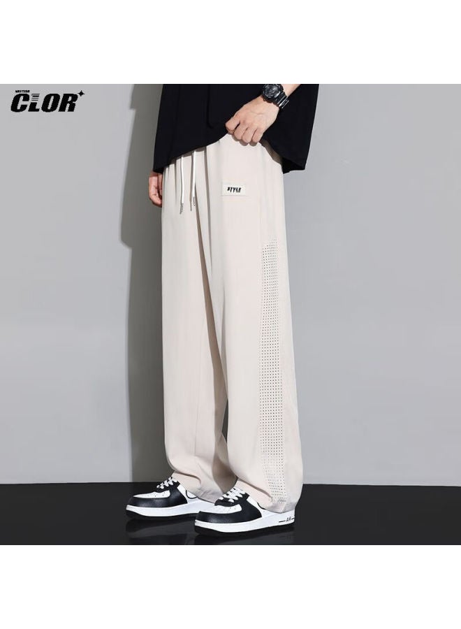 Clor Sports Casual Ice Silk Pants, Autumn And Winter Mesh Breathable Loose Draping Straight Wide-leg Trousers, Cl72 Khaki L - Image 3