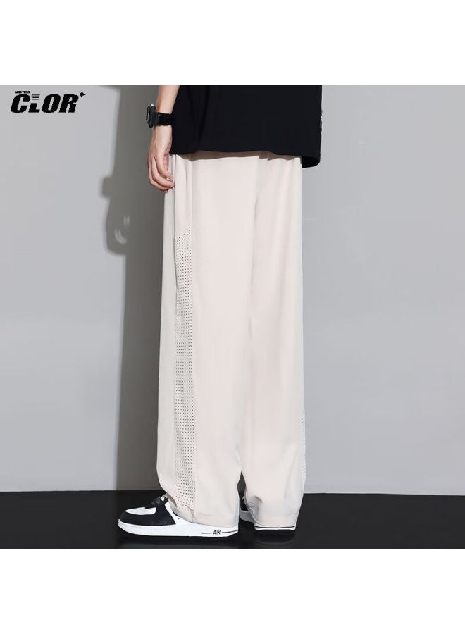 Clor Sports Casual Ice Silk Pants, Autumn And Winter Mesh Breathable Loose Draping Straight Wide-leg Trousers, Cl72 Khaki L - Image 2