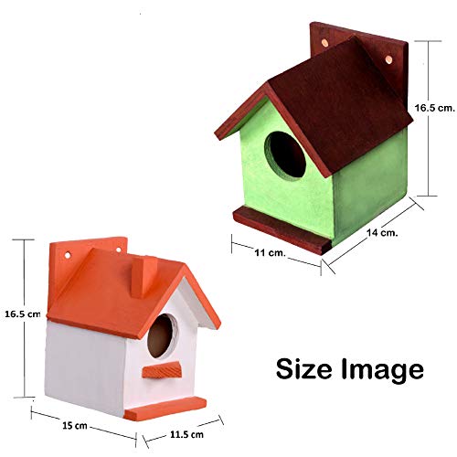 Cket Bird House Combo Nest Box Breeding House for Small Birds Eco Friendly Wooden for Garden Balcony Hanging Orange & Green (Pack of 6) - Image 4