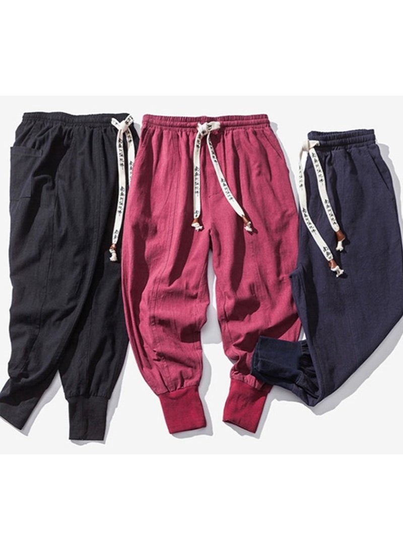 Linen Men's Pants - Loose Fit, Large Size, Trendy Harlem Pants, Lantern Cuff Casual Trousers, Linen Drop Crotch Wide Leg Baggy Harem Pants - Image 5