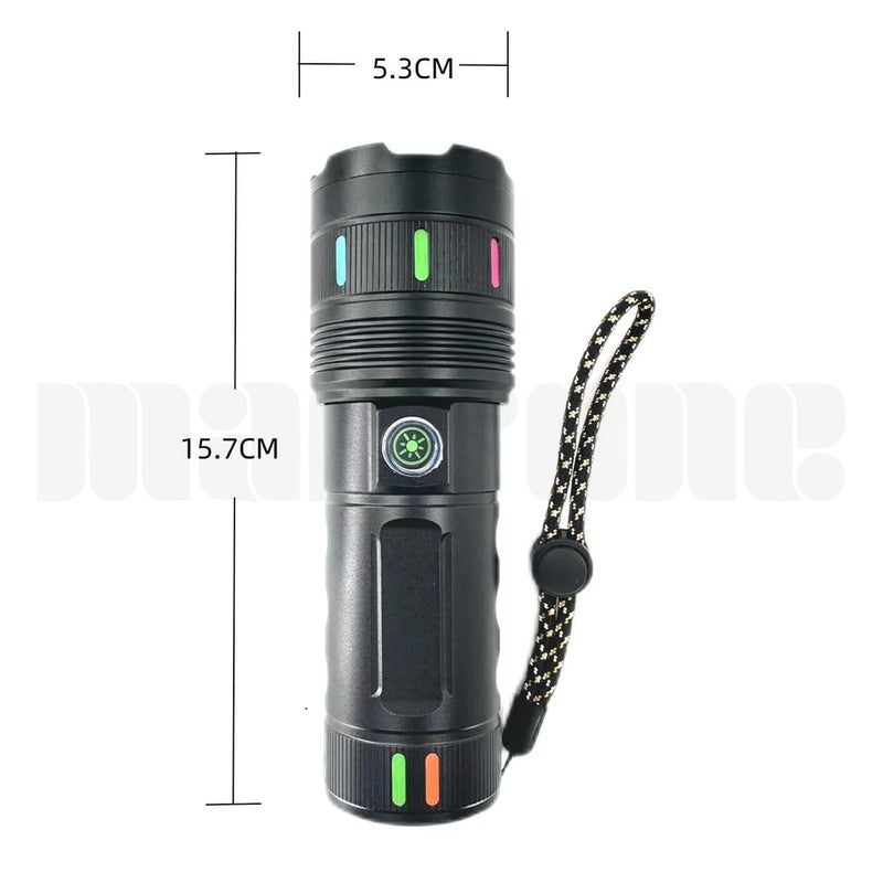 Marrone Outdoor Emergency Torch Light and Power Bank Rechargeable USB TypeC Charging Adjustable Zoomable with 4 Modes Super Bright LED Torch Light with Light Strips - Image 2