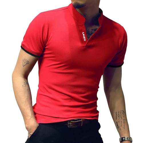 LOGEEYAR Mens Short-Sleeve Slim Fit Cotton Pique Polo Shirt,Large,1-red - Image 2