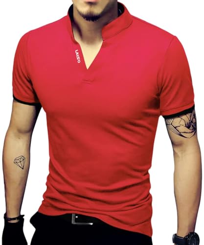 LOGEEYAR Mens Short-Sleeve Slim Fit Cotton Pique Polo Shirt,Large,1-red - Image 1