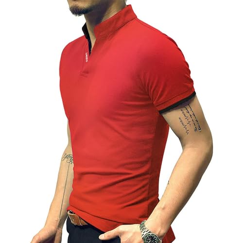 LOGEEYAR Mens Short-Sleeve Slim Fit Cotton Pique Polo Shirt,Large,1-red - Image 5