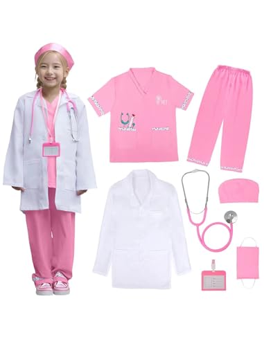 ANPHILE Kids Doctor Veterinarian Costume Vet Costume for Kids with Doctor Coat Career Day Costumes for Girls Boys - Image 1