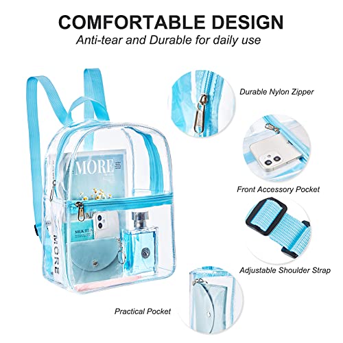 Clearworld Stadium Approved Clear Mini Backpack, Heavy Duty Cold-Resistant Transparent PVC Backpack with Work, Security Travel & Stadium(Baby blue) - Image 4