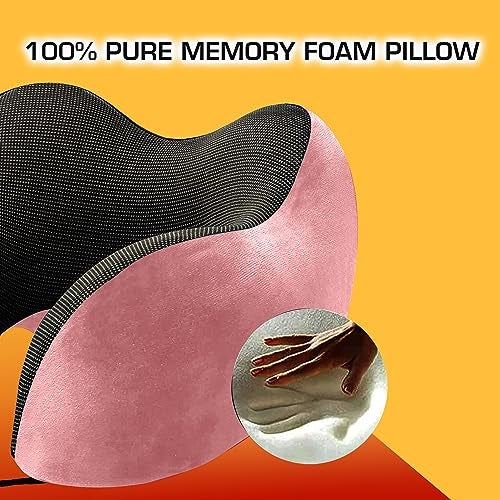 Billebon Premium Memory Foam Travel Neck Pillow Combo with Soft Eye Mask, Carry Bag, and Ear Plugs (Pink with Eye Mask) - Image 2