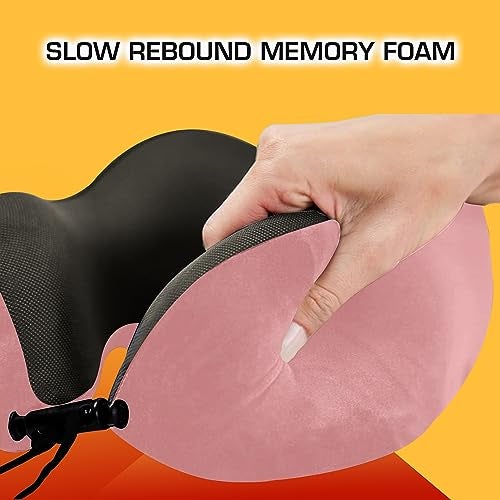 Billebon Premium Memory Foam Travel Neck Pillow Combo with Soft Eye Mask, Carry Bag, and Ear Plugs (Pink with Eye Mask) - Image 4