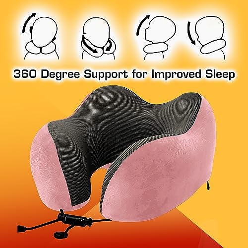 Billebon Premium Memory Foam Travel Neck Pillow Combo with Soft Eye Mask, Carry Bag, and Ear Plugs (Pink with Eye Mask) - Image 3