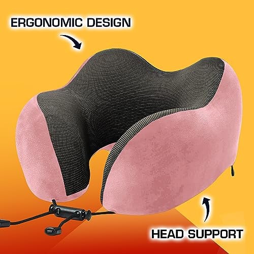 Billebon Premium Memory Foam Travel Neck Pillow Combo with Soft Eye Mask, Carry Bag, and Ear Plugs (Pink with Eye Mask) - Image 5