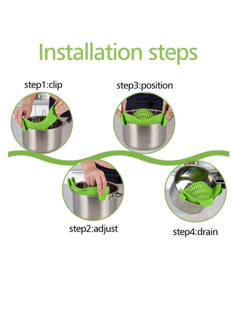 SYOSI Snap N Strain Strainer, Clip On Silicone Colander, Fits all Pots and Bowls - Lime Green - Image 4