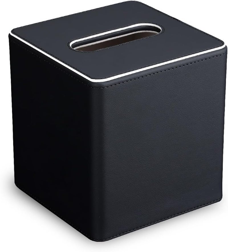 KINGFOM Leather Tissue Box Cover – Square Modern PU Leather Tissue Holder, Cube Tissue Dispenser for Home, Office, Bedroom, Bathroom – Elegant Minimalist Style (Black-Square) - Image 3