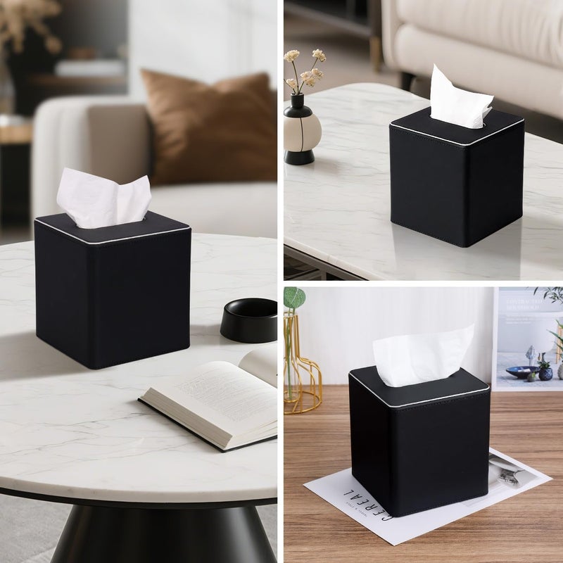 KINGFOM Leather Tissue Box Cover – Square Modern PU Leather Tissue Holder, Cube Tissue Dispenser for Home, Office, Bedroom, Bathroom – Elegant Minimalist Style (Black-Square) - Image 5