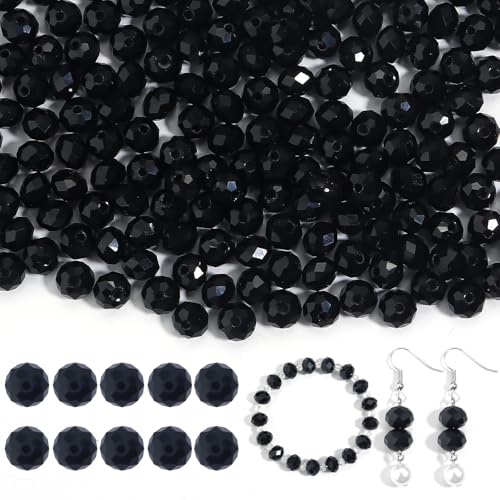 Yumttero 200 Pcs 8mm Assorted Colors Rondelle Glass Crystal Beads Loose Craft Bead for Bracelet Necklace Earring Keychain DIY Jewelry Making Black - Image 1